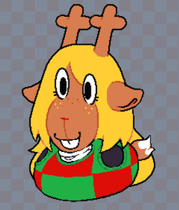 antlers behaving_like_a_bird blonde_hair brown_body brown_fur buckteeth checkered checkered_background checkered_clothing checkered_topwear clothing dipstick_tail female freckles fur hair horn long_hair markings pattern_background pattern_clothing pattern_topwear red_nose rubber_duck simple_background smile solo sweater tail tail_markings teeth topwear asepriterico deltarune undertale_(series) noelle_holiday deer mammal new_world_deer reindeer 2025 digital_media_(artwork) meme pixel_(artwork)