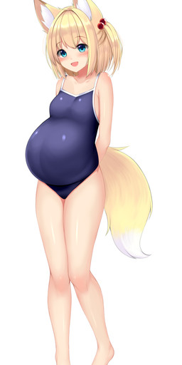 barefoot blonde_hair breasts clothed clothing dipstick_tail feet female hair hands_behind_back humanoid_feet markings one-piece_swimsuit plantigrade pregnant pregnant_female solo swimwear tail tail_markings sogaya animal_humanoid canid canid_humanoid canine canine_humanoid fox_humanoid humanoid mammal mammal_humanoid 2025 absurd_res hi_res