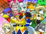 aged_up anthro armor beak blue_body blue_eyes blue_fur breasts clothed clothing female fur gloves green_eyes grey_body grey_fur group handwear hat headgear headwear looking_at_viewer male open_mouth orange_eyes reaching_out scouter smile masa20washi nintendo star_fox falco_lombardi marcus_mccloud peppy's_granddaughter slippy's_son amphibian avian canid canine fox frog hare lagomorph leporid mammal 4:3 character_request