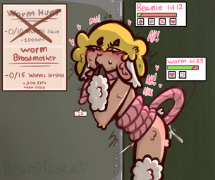 anal anal_penetration anthro blush blush_lines bodily_fluids bound cum duo ejaculation femboy fingers fluffy fluffy_ears fluffy_hair forced game_over gameplay_mechanics genital_fluids hair hooved_fingers hooves horn male moan penetration rape rough_sex sex status_effect sweat sweatdrop teratophilia text bean0tastic beanie_(bean0tastic) bovid caprine mammal sheep worm digital_drawing_(artwork) digital_media_(artwork) english_text hi_res