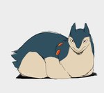 ambiguous_gender blue_body blue_fur feral fur loaf looking_at_viewer lying on_front red_body red_eyes red_fur simple_background sitting sketchy solo tan_body tan_fur white_background xxbrewbeastxx nintendo pokemon generation_2_pokemon mammal mustelid pokemon_(species) typhlosion hi_res signature