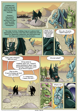 5_fingers anthro back_spines bandage bandaged_head barefoot biceps blue_eyes bodily_fluids border bottomwear boulder brown_bottomwear brown_clothing brown_eyes brown_loincloth claws clenched_teeth clothed clothing countershade_neck countershade_tail countershade_torso countershading detailed_background drumstick_(food) facial_horn feet finger_claws fingers flashback green_body green_claws group hand_on_knee hand_on_leg head_spines horn loincloth loincloth_only male male_anthro membrane_(anatomy) membranous_wings muscular muscular_anthro muscular_male muscular_young narration navel neck_spines nipples non-mammal_navel non-mammal_nipples page_number pecs plantigrade rock silhouette simple_background sitting sky slightly_chubby spines standing sweat sweatdrop tail tail_spines teeth text text_box toe_claws toes topless topless_anthro topless_male trio white_border white_horn white_sclera wing_claws wings yellow_sky young young_anthro young_male geminisaint mythology k'horr ra'ghalek vrekkias dragon mythological_creature mythological_scalie scalie comic digital_media_(artwork) english_text hi_res shaded url