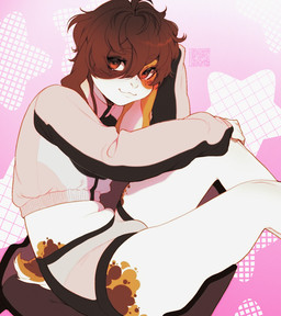 anthro brown_eyes brown_hair brown_markings bulge clothed clothing femboy floppy_ears hair looking_at_viewer male male_anthro markings mouth_closed navel orange_markings qr_code short_hair side_view simple_background solo text white_body sonyan miku_(flufibun) lagomorph leporid mammal rabbit artist_name hi_res