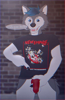 animal_genitalia animal_penis anthro blue_hair bottomless canine_genitalia canine_penis clothed clothing dominant dominant_male genitals hair knot male penis presenting presenting_penis requesting sex_request shirt shirt_only solo topwear topwear_only chocymar joey_(marlin) canid canine canis mammal wolf hi_res