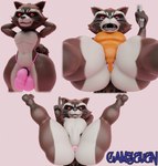 5_fingers accessory anthro anus big_butt black_nose brown_body brown_fur bulge butt cheek_tuft clothing cock_ring detailed_bulge facial_tuft fingers front_view fur g-string genital_outline gesture gun hand_gesture handgun hands_behind_head holding_gun holding_handgun holding_object holding_ranged_weapon holding_revolver holding_weapon jewelry leotard low-angle_view male mouth_closed multicolored_body multicolored_fur open_mouth orange_clothing penis_accessory penis_jewelry penis_outline perineum pink_anus pink_background pink_clothing pink_underwear ranged_weapon red_eyes revolver sharp_teeth simple_background solo spiked_cock_ring spikes spread_legs spreading tail teeth thick_thighs tuft underwear v_sign weapon whiskers white_body white_fur camseven guardians_of_the_galaxy marvel rocket_raccoon mammal procyonid raccoon 2023 3d_(artwork) digital_media_(artwork) english_description hi_res sketch_page