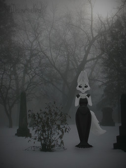 anthro belt black_clothing black_dress black_eyes black_nails black_nose cemetery choker clasped_hands clothing colored_nails dead_plant dress ears_up eyebrows female fluffy fluffy_tail fog fur jewelry long_ears long_nails looking_at_viewer mouthless nails necklace photo_background plant snow solo sun tail tight_clothing tight_dress tombstone tree white_body white_fur wide_hips selfdestructking arctic_fox canid canine fox mammal true_fox 3:4 mixed_media photography_(artwork)