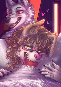 animal_genitalia animal_penis anthro black_nose brown_hair canine_genitalia canine_penis deep_throat duo eyewear fellatio female first_person_view floppy_ears fur genitals glasses hair heart_symbol knot looking_at_viewer male male/female oral oral_penetration penetration penile penis pink_nose sex sharp_teeth teeth tongue tongue_out tongue_out_fellatio white_body white_fur yellow_eyes dimwitdog dimmi_(dimwitdog) canid canine canis domestic_dog mammal wolf 2022 absurd_res digital_media_(artwork) hi_res