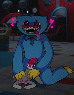 blue_body blue_fur blush bodily_fluids cum dripping duo from_behind_position fur genital_fluids heart_eyes heart_symbol male male/male penis_tentacles saliva saliva_drip sex sharp_teeth teeth tentacles teratophilia tongue tongue_out sohornyraccoon mob_entertainment poppy_playtime anon anonymous_character huggy_wuggy