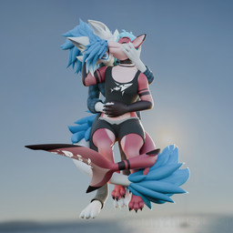 3_toes 4_fingers 5_fingers anthro biped blue_hair bottomwear claws clothed clothing curling_tail digitigrade duo eyes_closed feet fin fingers flannel_shirt floating fur hair hand_holding hand_on_face happy holding_cheek hug hugging_another hugging_from_behind nuzzling pants paws red_body shirt shorts simple_background smile tail tail_coil toe_claws toes topwear white_body white_fur beanthusiast cynra_aexara lau_(fuskypup) aquatic fish mackerel_shark novabeast shark thresher_shark 1:1 3d_(artwork) blender_(artwork) digital_media_(artwork) hi_res