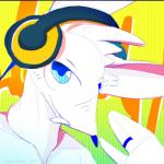 ambiguous_gender black_headphones blush clothed clothing electronics fur graffiti headgear headphones multicolored_headphones music neon orange_headphones simple_background smile solo superflat yellow_headphones tigertooth hare lagomorph leporid mammal rabbit 1:1 2019 colorful_theme digital_media_(artwork) hi_res portrait