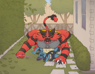 anal anal_penetration anthro anthro_penetrating armpit_hair backyard black_body black_fur blue_body blue_fur bodily_fluids body_hair butt claws collar crouching dominant dominant_anthro dominant_male duo fence finger_claws fur grunting hair hand_holding holding_down leash leash_pull leashed_collar leashed_male male male/male male_penetrated male_penetrating male_penetrating_male markings moan muscular muscular_anthro muscular_male nipples nude open_mouth outdoor_background outdoor_nudity outside outside_sex pecs penetration plant plap raised_tail red_body red_fur sex shrub size_difference smile sound_effects striped_body striped_fur striped_markings striped_tail stripes submissive submissive_anthro submissive_male sweat sweatdrop tail tail_markings tail_motion tail_tuft tan_body tan_fur teeth thrusting toe_claws tongue tree tuft window spicyfish157 nintendo pokemon canid canine canis felid feline generation_4_pokemon generation_7_pokemon incineroar jackal lucario mammal pantherine pokemon_(species) tiger absurd_res digital_media_(artwork) hi_res