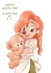 anthro black_eyes clothed clothing duo ear_piercing hair happy_birthday heart_symbol hug markings mole_(marking) open_mouth open_smile piercing plushie red_hair simple_background smile teddy_bear white_background kurokuma824 disney duffy_and_friends goof_troop duffy_the_disney_bear roxanne_rover animate_inanimate bear canid canine canis domestic_dog mammal 2020 hi_res