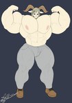 abs anthro biceps big_muscles bottomwear clothing flexing footwear horn huge_muscles hyper hyper_muscles male muscular muscular_male navel nipples pants pecs shoes solo jimbolettuceman beastars pina_(beastars) bovid caprine dall_sheep mammal sheep 2022 hi_res