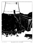 border cross dialogue doorway glowing_text laugh lighthouse male pier rock runes solo tail water window sharkinthepark komo_(sharkinthepark) komodo_dragon lizard monitor_lizard reptile scalie 2025 absurd_res black_and_white comic hi_res monochrome