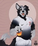 anthro beverage black_body black_fur claws clothed clothing container cup fur heterochromia male male_anthro multicolored_body multicolored_fur soccer_jersey soccer_uniform solo sportswear two_tone_body two_tone_fur uniform white_body white_fur mattiyyah_lion corinthians nike border_collie canid canine canis collie domestic_dog herding_dog mammal pastoral_dog sheepdog hi_res