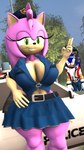 3d_(artwork) amy_rose anthro bluewyvern bottomwear breasts clothing cuff_(restraint) digital_media_(artwork) duo eulipotyphlan female handcuffs hedgehog hi_res jaw_drop male male/female mammal metal_cuffs police police_officer police_uniform restraints sega skirt sonic_the_hedgehog sonic_the_hedgehog_(series) stare thick_thighs uniform