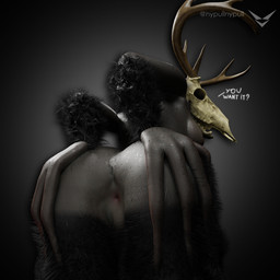 anthro anus anus_peek arm_tuft black_body black_fur bone breasts claws female feral fur genitals grey_background grey_body grey_skin horn leg_tuft simple_background skull skull_head text tuft wet wet_body nypull american_mythology indigenous_north_american_mythology mythology north_american_mythology wendigo 1:1 hi_res