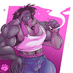 anthro anthrofied barazoku cigarette clothed clothing male muscular muscular_anthro muscular_male pecs plushie smoking solo pique_raj disney winnie_the_pooh_(franchise) eeyore animate_inanimate asinus donkey equid equine living_plushie mammal 1:1