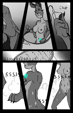 anthro bathing biped breasts butt claws clothing feet female foot_shot front_view futuristic_setting genitals inner_ear_fluff nipples nude rear_view scrubbing showering slime soap solo steam tail tuft undressing vulva wet wet_body skeletronic monkey_wrench_(series) kara_(monkey_wrench) alien caracal caracal_(genus) felid feline humanoid mammal comic hi_res monochrome