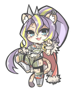 anthro barefoot blonde_hair blue_eyes breasts chibi ear_piercing feet female hair long_hair multicolored_hair navel open_mouth piercing purple_hair simple_background solo spread_legs spreading two_tone_hair oquri763 konami yu-gi-oh! vanquish_soul_vs_panthera felid jaguar mammal pantherine vanquish_soul hi_res