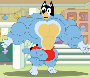 3_toes 4_fingers anthro barefoot biceps big_muscles big_pecs biped black_body black_eyes black_fur black_nose blue_body blue_eyebrows blue_fur clothed clothing collarbone eyebrows facial_markings feet fingers floating_eyebrows fur gloves_(marking) head_markings huge_muscles huge_pecs hyper hyper_biceps hyper_muscles hyper_pecs inside leg_markings living_room looking_at_viewer male markings mask_(marking) moobs multicolored_body multicolored_fur muscular muscular_anthro muscular_male open_mouth paws pecs pose red_clothing red_speedo red_swimwear shadow smile smiling_at_viewer socks_(marking) solo speedo speedo_only standing swimwear tan_body tan_fur thick_calves thick_thighs toes top_heavy topless trapezius white_sclera yellow_body yellow_fur wish-granter bluey_(series) bandit_heeler australian_cattle_dog canid canine canis cattledog domestic_dog herding_dog mammal pastoral_dog 2023 colored digital_drawing_(artwork) digital_media_(artwork) flat_colors hi_res pinup