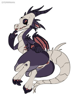 anthro anus bone ear_piercing female genitals horn piercing shy simple_background skeleton solo vulva white_background wings giterrrman hellaverse helluva_boss mythology dragon mythological_creature mythological_scalie scalie 3:4 absurd_res hi_res