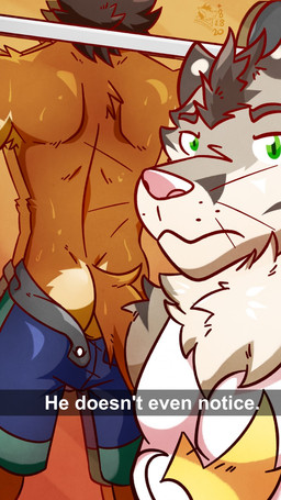 anthro balls bodily_fluids bottomwear butt clothed clothing duo exercise genitals male muscular muscular_male rear_view selfie shorts sweat text weightlifting whiskers workout ventkazemaru brian_(ventkazemaru) miles_kurano canid canine canis domestic_cat felid feline felis mammal wolf 9:16 hi_res