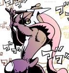 ambiguous_gender anthro japanese parody pose simple_background solo text tongue tongue_out yellow_eyes shtarfish jojo's_bizarre_adventure menacing_(meme) nintendo pokemon amphibian generation_6_pokemon greninja pokemon_(species) japanese_text meme