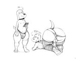 anthro ass_up balls big_butt bulge butt clothing genitals male penis presenting presenting_hindquarters text underwear miseryd08 robot_dreams dog_(robot_dreams) canid canine canis domestic_dog mammal hi_res monochrome