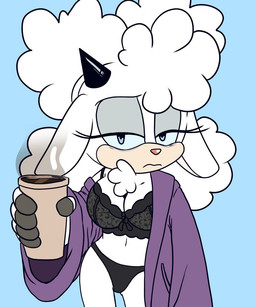 anthro beverage blue_body blue_sclera bra breasts cintra_(artist) cleavage clothed clothing coffee female fur horn lingerie looking_at_viewer panties solo underwear wool_(fur) idw_publishing sega sonic_the_hedgehog_(comics) sonic_the_hedgehog_(idw) sonic_the_hedgehog_(series) lanolin_the_sheep_(sonic) bovid caprine mammal sheep