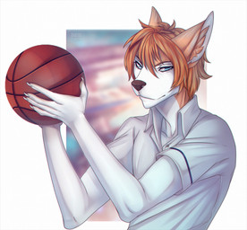 anthro ball basketball_(ball) clothed clothing holding_ball holding_object looking_at_viewer male solo bardju canid canine mammal source_request unavailable_at_source