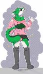 anthro biped bottomwear bulge butt clothed clothing eyewear femboy fur gesture green_body green_fur hair hand_gesture legwear male multicolored_body multicolored_fur panties raised_tail shirt simple_background skirt smile solo standing stockings sunglasses tail tail_tuft thigh_highs thumbs_up topwear tuft two_tone_body two_tone_fur underwear white_body white_fur onlykeito vaptvulpe mel_lancia sergal 2017 digital_media_(artwork) hi_res