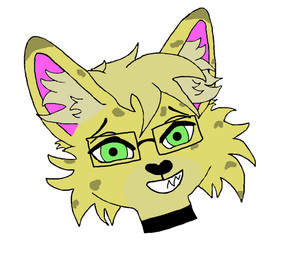 anthro choker collar eyebrows eyewear femboy fur glasses green_eyes hair inner_ear_fluff jewelry long_ears male markings necklace rectangular_glasses solo spots teeth tuft mappes maple_(mappes) felid feline mammal serval