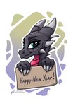 abstract_background feet female holding_object holiday_message holidays horn scales simple_background solo talon_hands talons text toes white_background stirren activision mythology new_year spyro_the_dragon cynder dragon mythological_creature mythological_scalie scalie english_text hi_res portrait