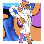 anthro asymmetrical_coloring blue_eyes blue_sclera breasts claws dipstick_tail female footprint fur heart_symbol long_tail markings orange_body orange_fur pawprint pawprint_(marking) pose purple_body purple_fur small_breasts solo standing tail tail_markings white_body theenyface cally_(theenyface) calico_cat domestic_cat felid feline felis mammal 1:1 digital_drawing_(artwork) digital_media_(artwork) flat_colors