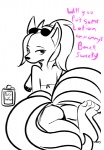 anthro anthrofied bikini bottle breasts canid canine clothed clothing container dialogue english_text eyewear female generation_1_pokemon glasses hair looking_at_viewer looking_back lotion mammal mature_anthro mature_female milftails monochrome mother_(lore) multi_tail ninetales nintendo parent_(lore) pokemon pokemon_(species) pokemorph restricted_palette skimpy solo sunglasses swimwear tail text tight_clothing unknown_artist