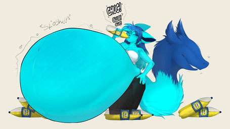 anthro belly belly_expansion belly_inflation big_breasts breasts drinking expansion female inflation solo thick_thighs miphassl hybrid 16:9 hi_res widescreen