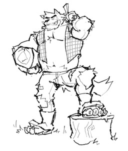 anthro axe biped bottomwear claws clothed clothing eyebrows fangs feet flannel_shirt fur holding_axe holding_object male male_anthro monotone_background open_clothing open_shirt open_topwear pants sharp_teeth shirt simple_background solo tail teeth three-quarter_view topwear torn_bottomwear torn_clothing torn_pants tree_stump white_background wood soildweller mythology brent_(soildweller) canid canine mammal mythological_canine mythological_creature werecanid werecanine werecreature werewolf digital_drawing_(artwork) digital_media_(artwork) full-length_portrait hi_res monochrome portrait sketch