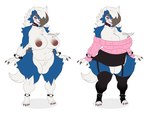 4_toes anklet anthro areola belly big_breasts black_bottomwear black_clothing black_legwear black_skirt black_thigh_highs blue_body blue_fur bottomwear bracelet breasts cheek_tuft choker claws cleavage clothed clothed_anthro clothed_female clothing curvy_figure ear_piercing ear_ring facial_tuft feet female female_anthro finger_claws fingers floppy_ears front_view fur garter_straps genitals grey_ear_tips hair hair_over_eye heart_anklet heart_bracelet heart_choker huge_breasts jewelry legwear multicolored_body multicolored_fur navel necklace nipples nude nude_anthro nude_female open_mouth open_smile piercing pink_clothing pink_eyes pink_sweater pink_topwear pussy ring_piercing ringed_eyes simple_background skirt smile solo standing sweater thigh_highs toe_claws toes topwear tuft two_tone_body two_tone_fur white_background white_body white_fur wide_hipped_anthro wide_hipped_female wide_hips gatoradeew nintendo pokemon generation_7_pokemon lycanroc midnight_lycanroc pokemon_(species) shiny_pokemon 2024 absurd_res digital_drawing_(artwork) digital_media_(artwork) full-length_portrait hi_res portrait