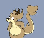 after_transformation anthro antlers belly big_belly big_ears big_tail chest_tuft fish_tail horn instant_transformation looking_back male overweight raised_tail shocked slightly_chubby solo surprise tail tail_grab tail_transformation thick_thighs transformation tuft conditional_dnp verdantphysician fluff_(shitpostingstag) deer fish hybrid mammal marine