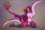 anthro big_breasts breasts claws feathered_wings feathers female fur genitals horn kneeling looking_at_viewer navel nipples non-mammal_breasts non-mammal_navel non-mammal_nipples pussy smile solo tail tail_feathers thick_thighs wide_hips wings kira_larsson mythology dragon feathered_dragon feathered_scalie furred_dragon furred_scalie mythological_creature mythological_scalie scalie