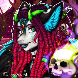 alternative_fashion beads bone dreadlocks fire horn magic magic_user moon outline skull solo tribal_spellcaster voodoo witch_doctor zingiber avian bat bird mammal 1:1 colorful_theme digital_media_(artwork) icon low_res