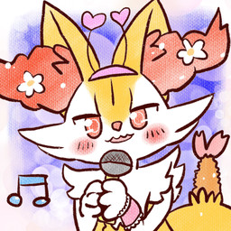 accessory ambiguous_anthro ambiguous_gender anthro biped electronics flower flower_in_hair food front_view hair hair_accessory headband heart_symbol holding_microphone holding_object looking_at_viewer microphone musical_note musical_symbol object_in_tail open_mouth plant shrimp_(food) simple_background solo standing symbol tail textured annyui0611 nintendo pokemon braixen canid generation_6_pokemon mammal pokemon_(species) 1:1 2022 bust_portrait digital_drawing_(artwork) digital_media_(artwork) hi_res japanese_description portrait translated_description