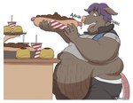 anthro back_rolls belly belly_overhang belly_squish bodily_fluids chili_dog drooling eating fat_rolls food hot_dog love_handles male overweight overweight_male saliva solo squish stretch_marks weight_gain 13uckaroo mammal murid murine rat rodent