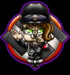 armband black_background bone brown_hair chibi clothing cross female green_eyes hair iron_cross medal nazi nazi_salute simple_background skull solo swastika uniform happyanthro lizzy_(happyanthro) domestic_cat felid feline felis mammal hi_res