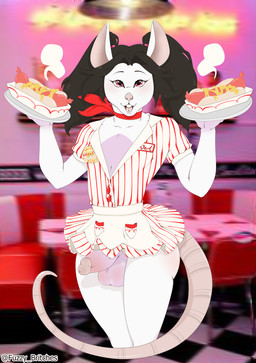 albino anthro balls biped black_hair circumcised clothed clothing crossdressing diner erection femboy food front_view fur genitals hair hot_dog humanoid_genitalia humanoid_penis looking_at_viewer male open_mouth penis pigtails pink_balls pink_body pink_fur pink_penis red_eyes restaurant smile solo tongue uniform waiter white_body white_fur wide_hips fuzzy-britches vel_valentine_(strawberrycrux) mammal murid murine rat rodent 2017 absurd_res hi_res portrait three-quarter_portrait