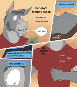 anthro blush cellphone clothing coach dialogue electronics eyebrow_slit eyebrows heartbeat male mature_male phone profanity shirt simple_background smartphone solo speech_bubble text texting topwear doost coach_coach_(doost) asinus donkey equid equine mammal comic english_text hi_res