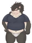 anthro asian_clothing belly clothing east_asian_clothing eyebrows fundoshi hair hair_over_eye japanese_clothing male musclegut muscular one_eye_obstructed ponytail scar shirt solo t-shirt thick_eyebrows topwear underwear white_clothing white_fundoshi white_underwear buruukoori lifewonders tokyo_afterschool_summoners shino_(tas) canid canine canis domestic_dog mammal absurd_res hi_res