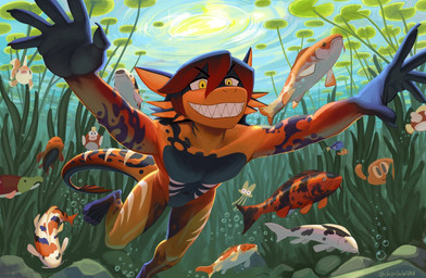 anthro bubble fish_tail hand_reaching lily_pad male male/male nude orange_body plant sea_grass sharp_teeth solo swimming teeth underwater water yellow_eyes chipsgowoah cartoon_network mythology the_amazing_world_of_gumball darwin_watterson nilo_(profanedshork) amur_carp aquatic carp cheep_cheep cyprinid cypriniform dragon fish goldfish hybrid koi mythological_creature mythological_scalie salmon salmonid_(fish) scalie typical_carp