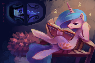blue_hair book chair computer cutie_mark detailed_background duo electronics female feral furniture green_hair hair heart_symbol horn monitor multicolored_hair outline_heart plant purple_eyes quadruped reading solo_focus tail two_tone_hair window holivi friendship_is_magic hasbro my_little_pony princess_celestia_(mlp) princess_luna_(mlp) equid equine horse mammal pony 2012 3:2 absurd_res hi_res